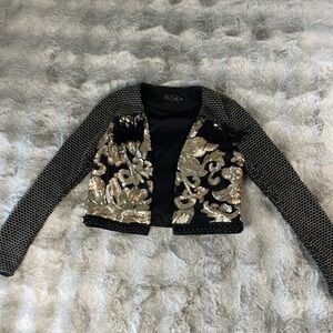 Cache Black and Gold Embellished Blazer